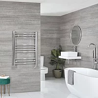 Milano x ECOSO Kent Electric 800mm x 598mm Chrome Curved Heated Towel Rail with Thermostatic WiFi Heating Element