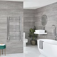 Milano x ECOSO Kent Electric 1000mm x 598mm Chrome Curved Heated Towel Rail with Thermostatic WiFi Heating Element