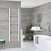 Milano x ECOSO Ive Electric 1600mm x 500mm White Curved Heated Towel Rail with Thermostatic WiFi Heating Element