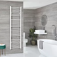 Milano Ive Electric 1800mm x 500mm White Curved Heated Towel Rail With Element and Cable Cover