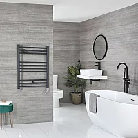 Milano Artle Electric 800mm x 600mm Anthracite Straight Heated Towel Rail With Element and Cable Cover