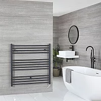 Milano Artle Electric 1000mm x 1000mm Anthracite Straight Heated Towel Rail With Element and Cable Cover