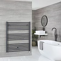 Milano x ECOSO Artle Electric 1200mm x 1000mm Anthracite Straight Heated Towel Rail with WiFi Thermostatic Element and Cable Cover