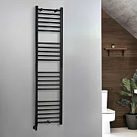 Milano x ECOSO Nero Electric 1600mm x 400mm Black Straight Heated Towel Rail With Simple Element and Cable Cover