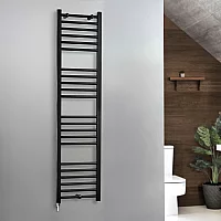 Milano x ECOSO Nero Electric 1600mm x 400mm Black Straight Heated Towel Rail With Simple Element