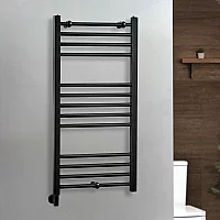 Milano x ECOSO Nero Electric 1000mm x 500mm Black Straight Heated Towel Rail With Simple Element and Cable Cover