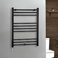 Milano x ECOSO Nero Electric 800mm x 600mm Black Straight Heated Towel Rail With Simple Element