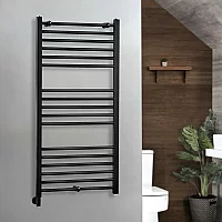 Milano x ECOSO Nero Electric 1200mm x 600mm Black Straight Heated Towel Rail With Simple Element and Cable Cover