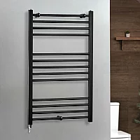 Milano x ECOSO Nero Electric 1000mm x 600mm Black Straight Heated Towel Rail With Simple Element