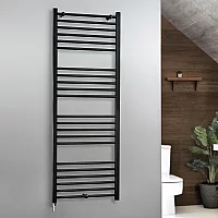 Milano x ECOSO Nero Electric 1600mm x 600mm Black Straight Heated Towel Rail With Simple Element