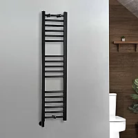 Milano x ECOSO Nero Electric 1200mm x 300mm Black Straight Heated Towel Rail With Simple Element and Cable Cover