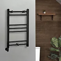 Milano x ECOSO Nero Electric 600mm x 400mm Black Straight Heated Towel Rail With Simple Element and Cable Cover