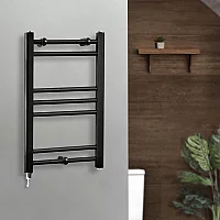 Milano x ECOSO Nero Electric 600mm x 400mm Black Straight Heated Towel Rail With Simple Element
