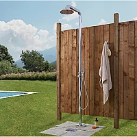 Milano Sevilla Chrome Outdoor Shower with Shower Head and Hand Shower 2 Outlet