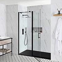 Milano Nero Black Hinged Shower Door with Slate Tray Choice of Sizes