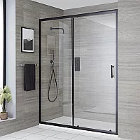 Milano Nero 1600mm Sliding Shower Door with 1600mm x 800mm White Slate Tray
