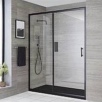 Milano Nero 1200mm Sliding Shower Door with 1200mm x 800mm Anthracite Slate Tray