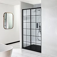 Milano Barq 1200mm Black Grid Sliding Shower Door with 1200mm x 800mm Anthracite Slate Tray