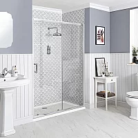 Milano Langley Chrome Traditional Sliding Shower Door with Tray Choice of Size