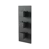 Milano Preto Modern 2 Outlet Square Triple Thermostatic Shower Valve Black