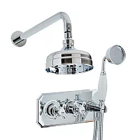 Milano Elizabeth Traditional ChromeWhite Thermostatic Shower System with Diverter Hand Shower and 150mm Head with Wall Arm
