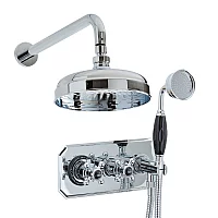 Milano Elizabeth Traditional ChromeBlack Thermostatic Shower System with Diverter Hand Shower and 200mm Head with Wall Arm
