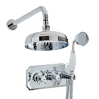 Milano Elizabeth Traditional ChromeWhite Thermostatic Shower System with Diverter Hand Shower and 200mm Head with Wall Arm
