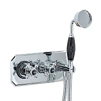 Milano Elizabeth Traditional ChromeBlack Thermostatic Shower System with Diverter and Hand Shower
