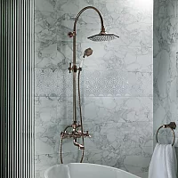 Milano Earlham Art Deco Wall Mounted Bath Mixer Tap with Shower Head and Hand Shower Choice of Finish