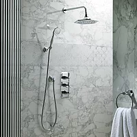 Milano Earlham Art Deco Thermostatic Shower with Shower Head and Hand Shower 2 Outlets Chrome