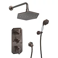 Milano Earlham Art Deco Thermostatic Shower with Shower Head and Hand Shower 2 Outlets Aged Bronze