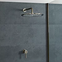 Milano Clarus Manual Shower Valve with 300mm Round Head Aged Gold 1 Outlet