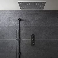 Milano Orta Black Thermostatic Push Button Shower with Recessed Shower Head 2 Outlet Choice of Hand Shower