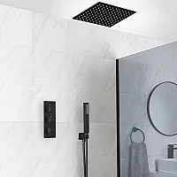 Milano Preto Black Thermostatic Shower with Recessed Shower Head and Hand Shower 2 Outlet