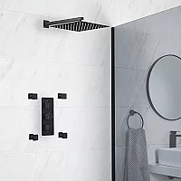 Milano Preto Black Thermostatic Shower with Shower Head and Body Jets 2 Outlet