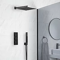 Milano Preto Black Thermostatic Shower with Shower Head and Hand Shower 2 Outlet
