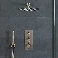 Milano Clarus Thermostatic Shower with Shower Head and Hand Shower Aged Gold 2 Outlet