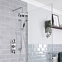Milano Elizabeth Chrome and Black Traditional Thermostatic Shower with Riser Rail and Shower Head 2 Outlet