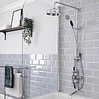 Milano Elizabeth Chrome and Black Traditional Triple Exposed Thermostatic Shower with Grand Rigid Riser Rail and Bath Spout 3 Outlet