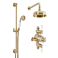Milano Elizabeth Brushed Brass Traditional Triple Exposed Thermostatic Shower with Shower Head and Riser Rail 2 Outlet