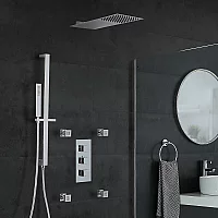 Milano Arvo Chrome Thermostatic Shower with Diverter Slim Shower Head Hand Shower Body Jets and Riser Rail 3 Outlet