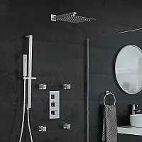 Milano Arvo Chrome Thermostatic Shower with Diverter Shower Head Hand Shower Riser Rail and Body Jets 3 Outlet