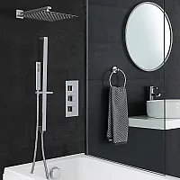 Milano Arvo Chrome Thermostatic Shower with Diverter Shower Head Hand Shower Overflow Bath Filler and Riser Rail 3 Outlet
