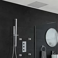 Milano Arvo Chrome Thermostatic Shower with Diverter Recessed Shower Head Hand Shower Body Jets and Riser Rail 3 Outlet