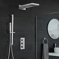 Milano Arvo Chrome Thermostatic Shower with Diverter Waterblade Shower Head Hand Shower and Riser Rail 3 Outlet