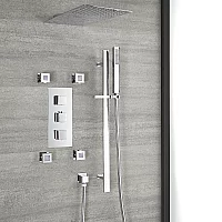 Milano Arvo Chrome Thermostatic Shower with Diverter Thin Fixed Shower Head Body Jets and Riser Rail with Hand Shower 3 Outlet