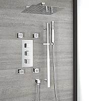 Milano Arvo Chrome Thermostatic Shower with Diverter Shower Head Body Jets and Riser Rail with Hand Shower 3 Outlet