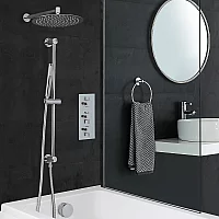 Milano Mirage Chrome Thermostatic Shower with Diverter Shower Head Hand Shower Bath Filler and Riser Rail 3 Outlet