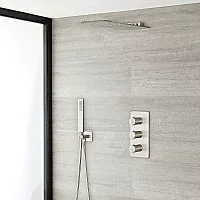 Milano Hunston Brushed Nickel Thermostatic Shower with Diverter Waterblade Shower Head and Hand Shower 3 Outlet