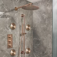 Milano Otto Modern Thermostatic Shower with Wall Mounted Shower Head Body Jets and Riser Rail Kit Choice of Finish 3 Outlets
